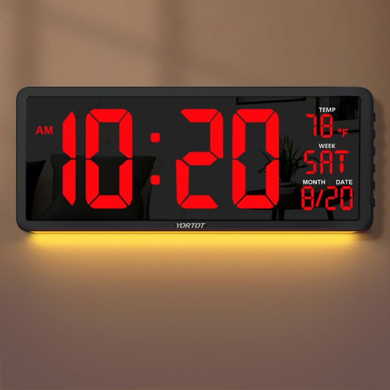 Large Blue LED Digital Office Clock with Date Display