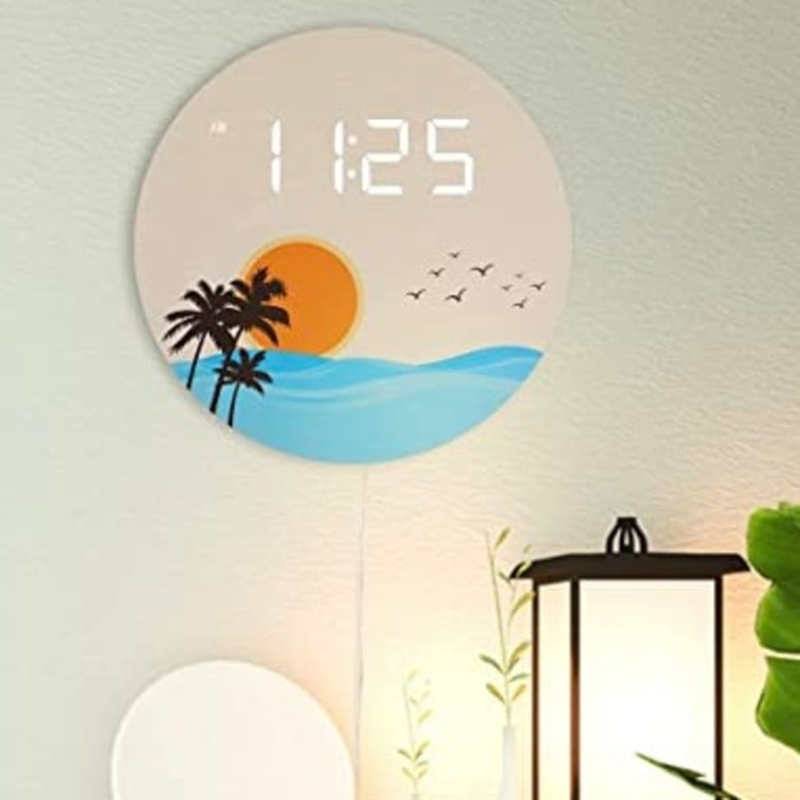 Large Blue LED Digital Wall Clock with Temperature