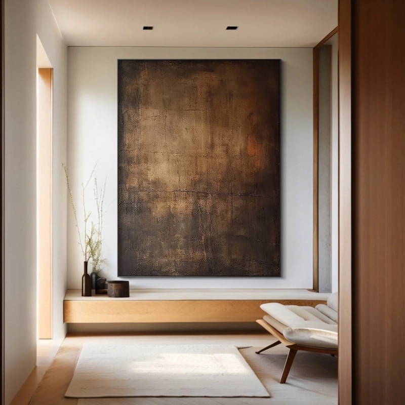 Large Earthy Abstract Canvas Decor: Wabi Sabi Distressed Texture