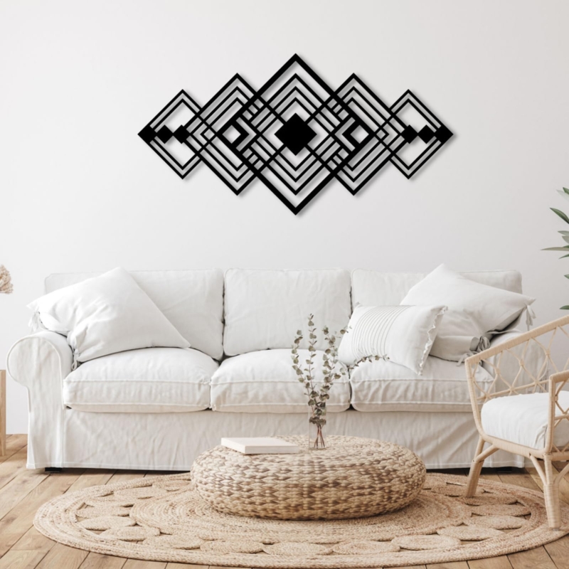 Large Geometric Metal Wall Art: Black Abstract Line Work