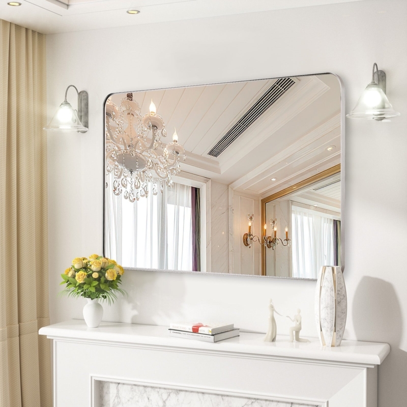 Large Rectangular Wall Mirror, Ultra Slim Matte Black Frame Minimalist