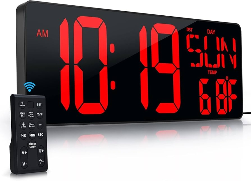 Large Red LED Digital Gym Clock with Temperature