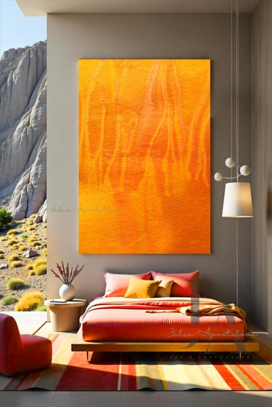 Large Scale Abstract Wall Art Canvas Warm Amber Orange Gradient