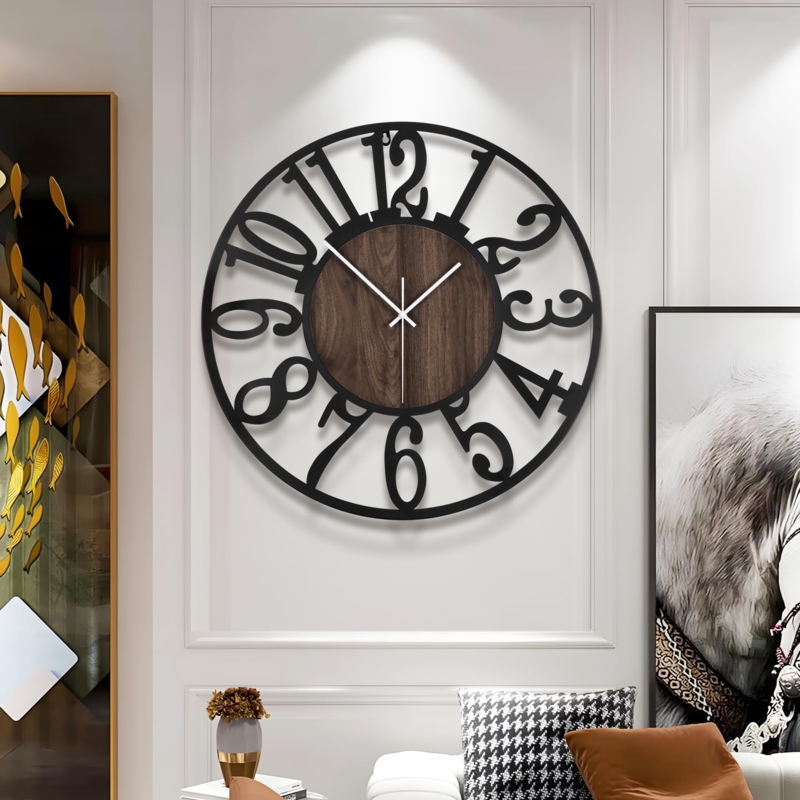 Large Skeleton Wall Clock Dark Brown Metal Roman Cutout