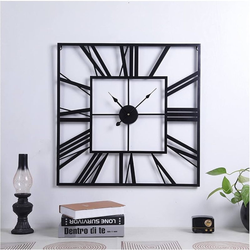 Large Square Farmhouse Wall Clock with Open Metal Frame