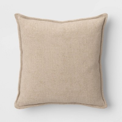 Large Throw Pillow: Oversized Square, Frayed Edges, Beige Linen Look