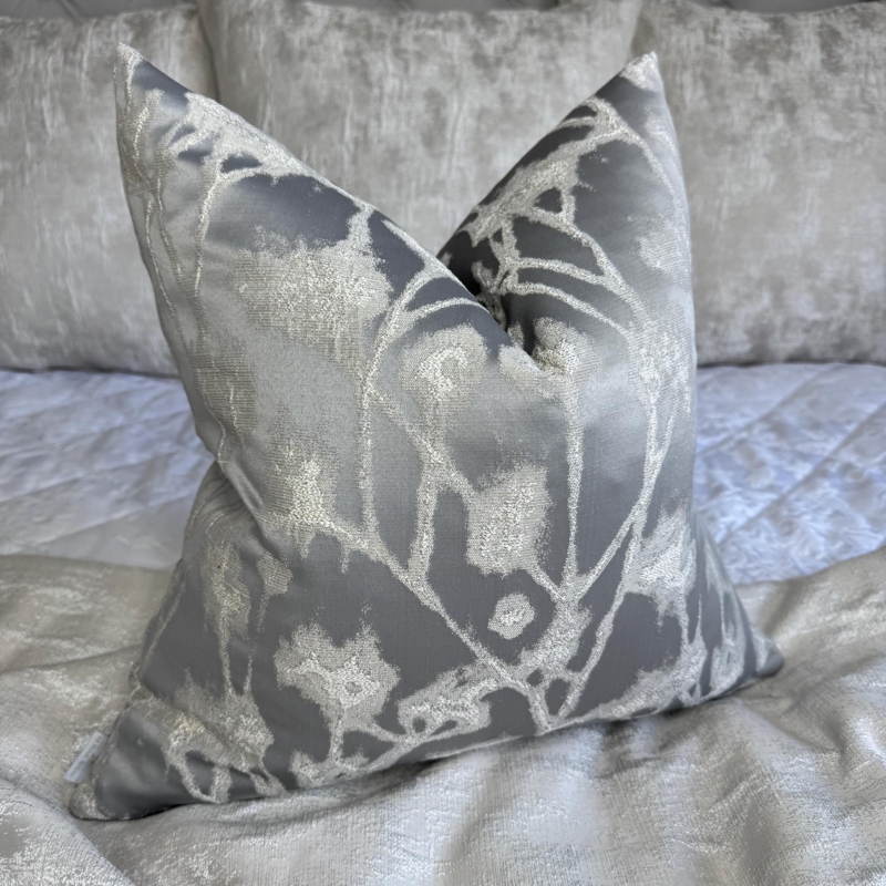 Large Throw Pillow with distressed floral pattern and gold metallic finish