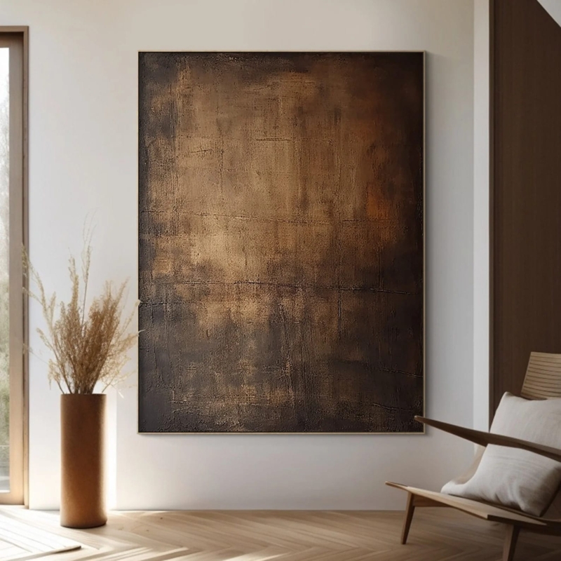 Large Wabi Sabi Wall Art: Distressed Canvas Texture & Bronze Tones