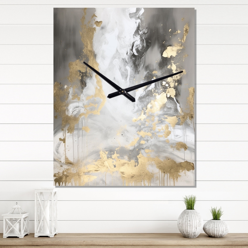 Large Wall Clock Abstract Gold Veining Metallic Glam Wall Accents