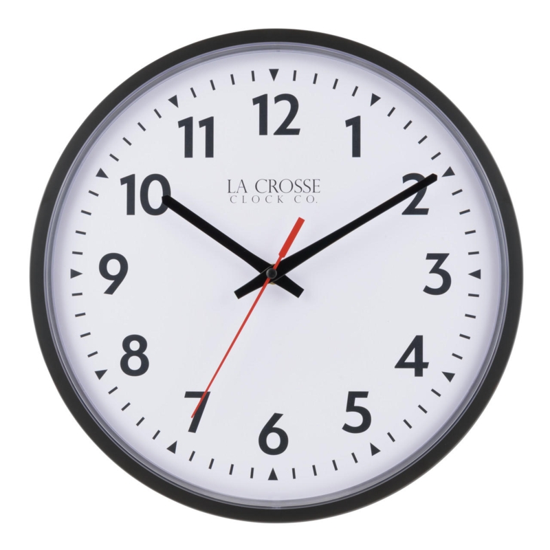 Large Wall Clock, Black Frame with 14-Inch Diameter & High Contrast