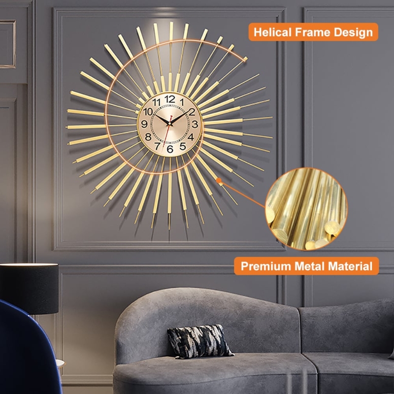 Large Wall Clock Helical Mesh Frame Minimalist Gold Design