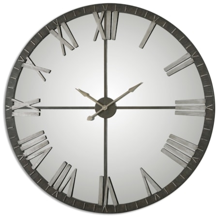 Large Wall Clock Rustic Finish Typography Detail Roman Nums