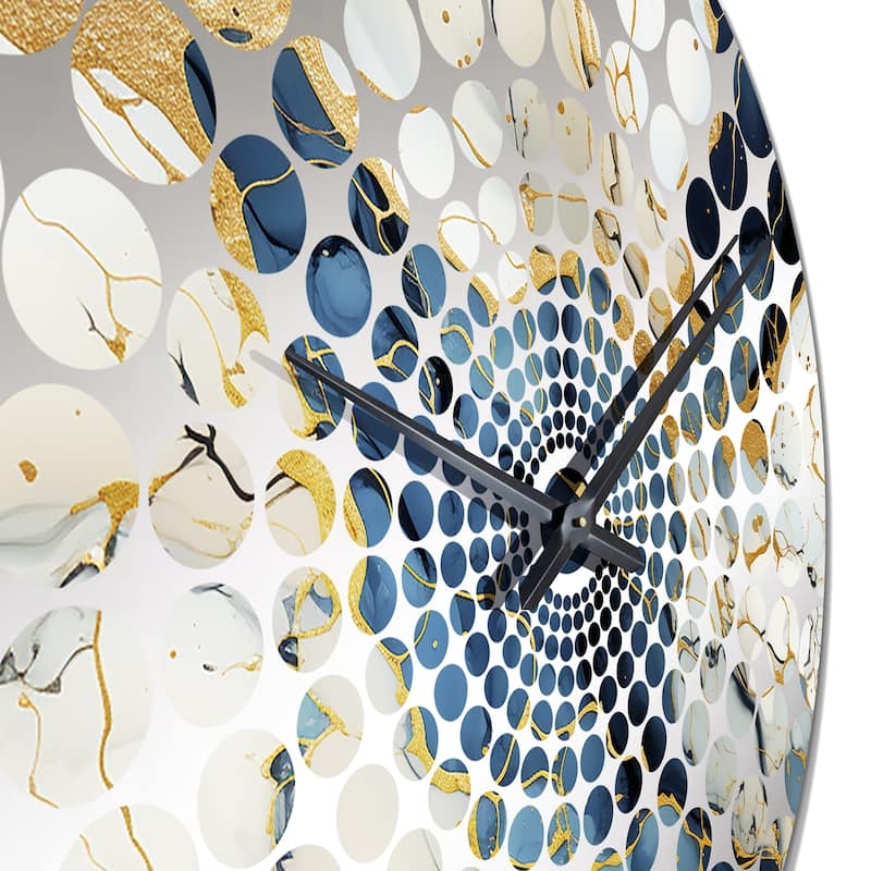 Large Wall Clock Teal Marble Dial Rimless Gold Hands Glam
