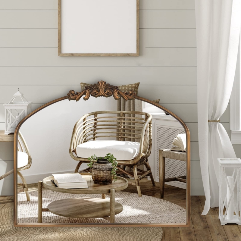 Large Wall Mirror: Arched Traditional Vintage Style Floral Carvings