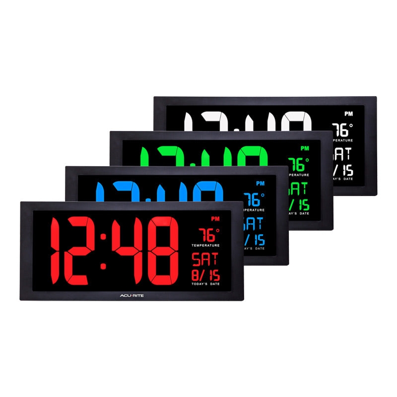 Large White Frame Red LED Digital Clock with Calendar