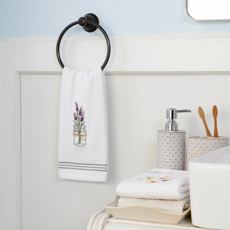 Lavender Embroidered Hand Towel Set in Mason Jar for Rustic Decor