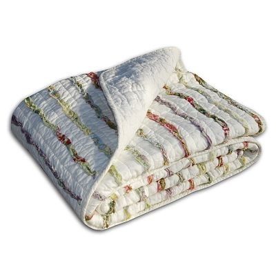Lavender Floral Ruffled Throw Blanket, Cottagecore Patchwork Quilt