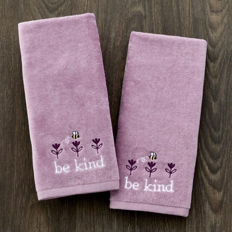 Lavender Hand Towel with Bee Kind Embroidery for Whimsical Bathroom