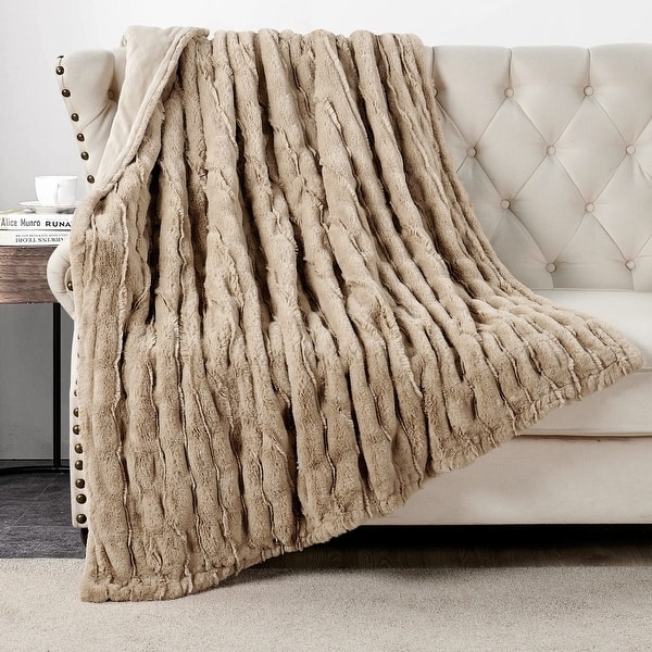 Lavender Throw Blanket Faux Fur Popcorn Texture Tufted Plush