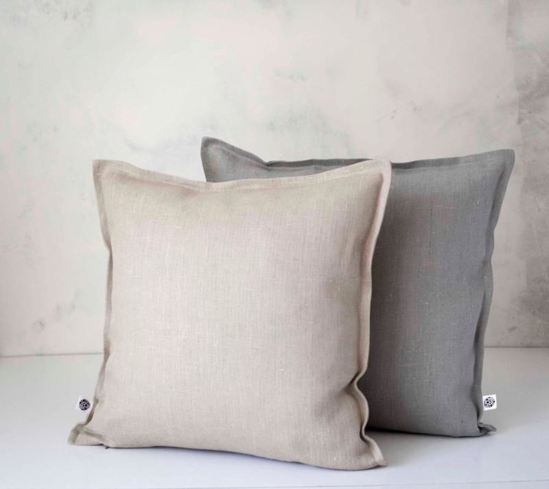 Layered Throw Pillows Button Closure Linen Like Oatmeal Rustic Farmhouse