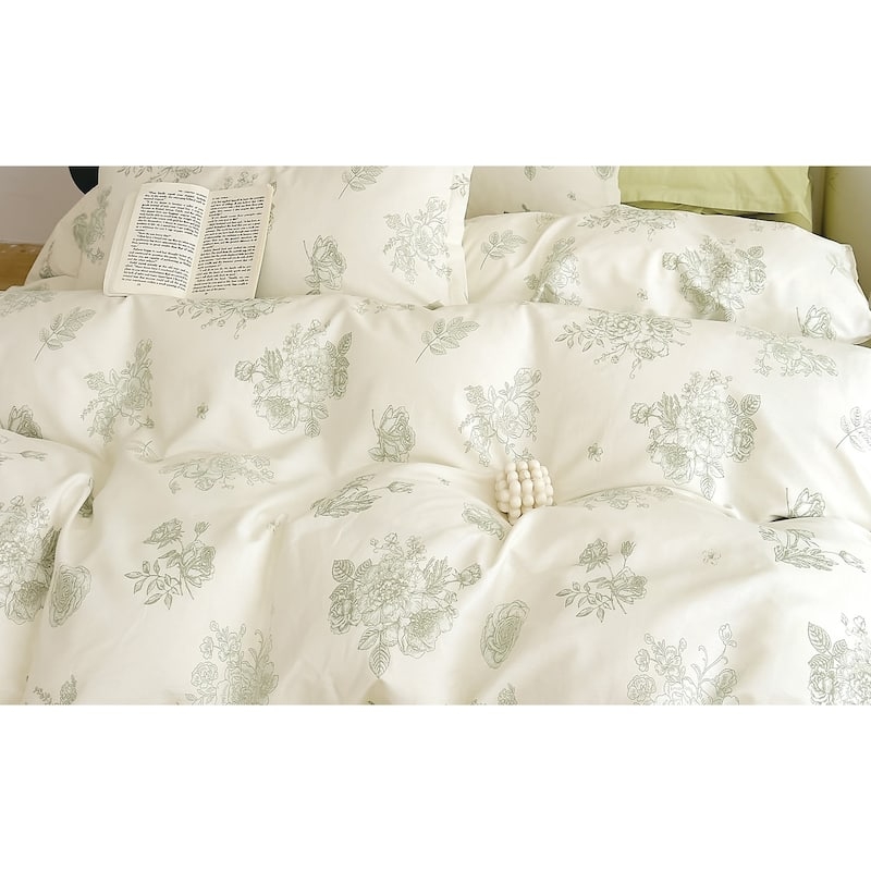 Light Green Botanical Vine Comforter Set, Transitional Cottage Decor