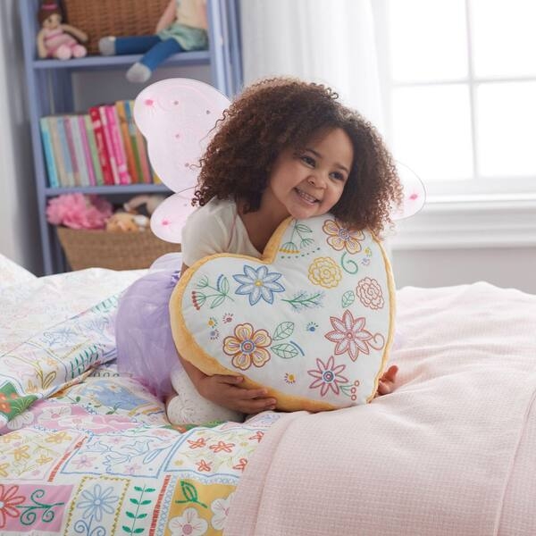 Light Pink Floral Print Heart Shaped Throw Pillow