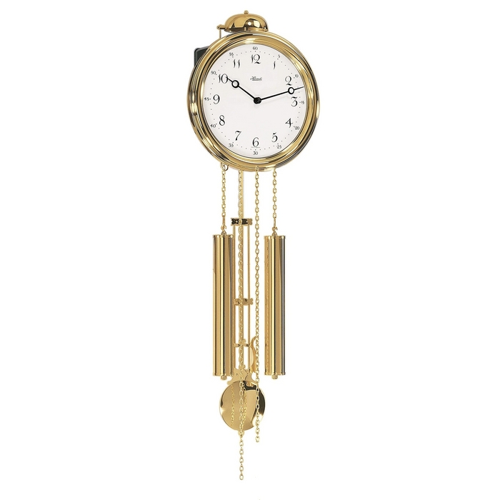 Light Wood Pendulum Wall Clock Brass Gears Weight Driven