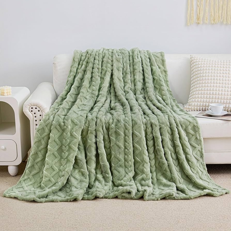 Lightweight Fleece Throw Sage Green with Raised 3D Dot Texture