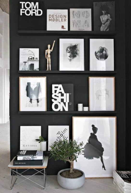 Living Room: Dark Moody Walls featuring White Picture Rail Molding