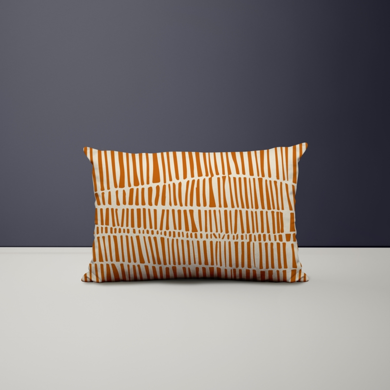 Lumbar Pillow: Abstract Organic Pattern Blue and Beige, Mid Century Modern.