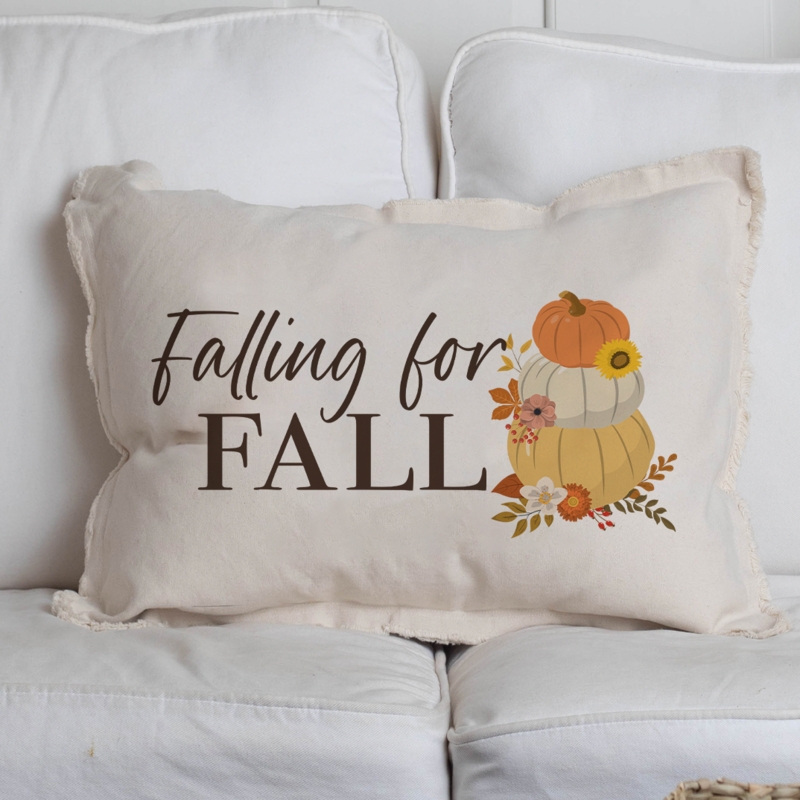 Lumbar Pillow Autumnal Typography Linen Look Fabric Rustic Farmhouse