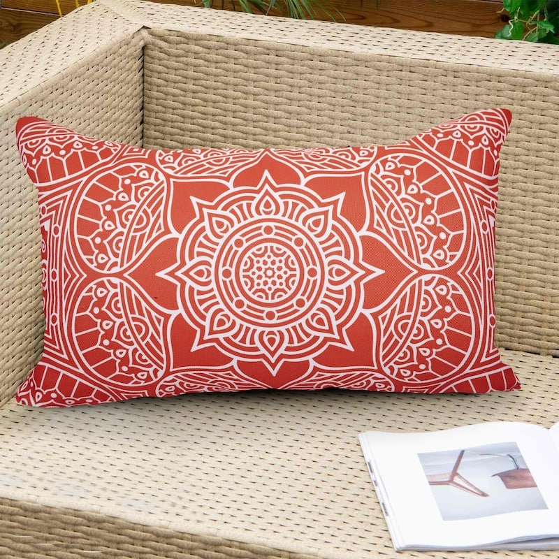 Lumbar Pillow, Beige Woven Texture Weatherproof Outdoor Rectangular