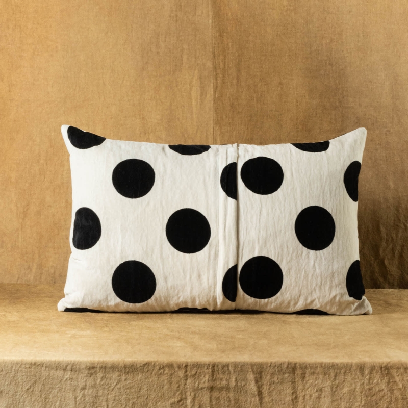 Lumbar Pillow Black White Polka Dots Corded Edges Transitional