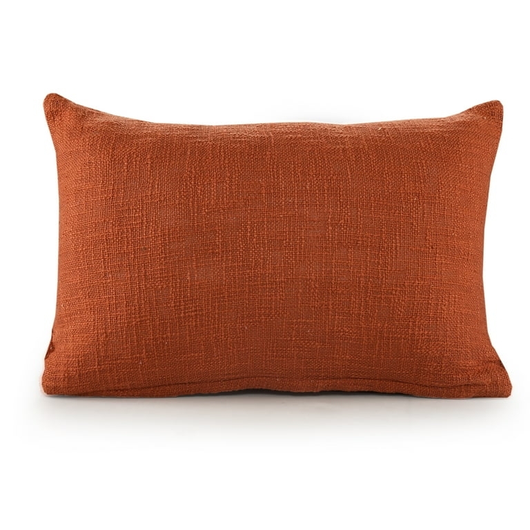 Lumbar Pillow Burnt Orange Tufted Geometric Pattern Fringe Trim