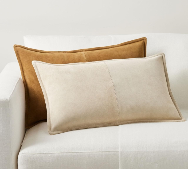 Lumbar Pillow: Camel Suede Lumbar Pillow Decor for Modern Farmhouse Style.