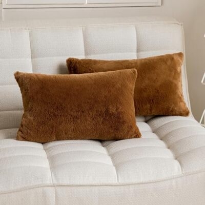 Lumbar Pillow, Chocolate Brown Faux Fur Shaggy Rectangular