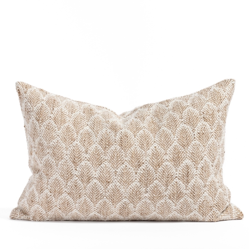 Lumbar Pillow, Coarse Burlap-look Weave in Warm Beige Farmhouse Style