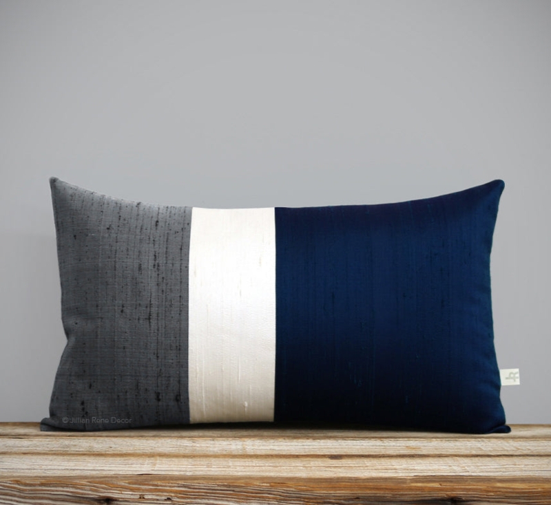 Lumbar Pillow Colorblock Design Silk Like Modern