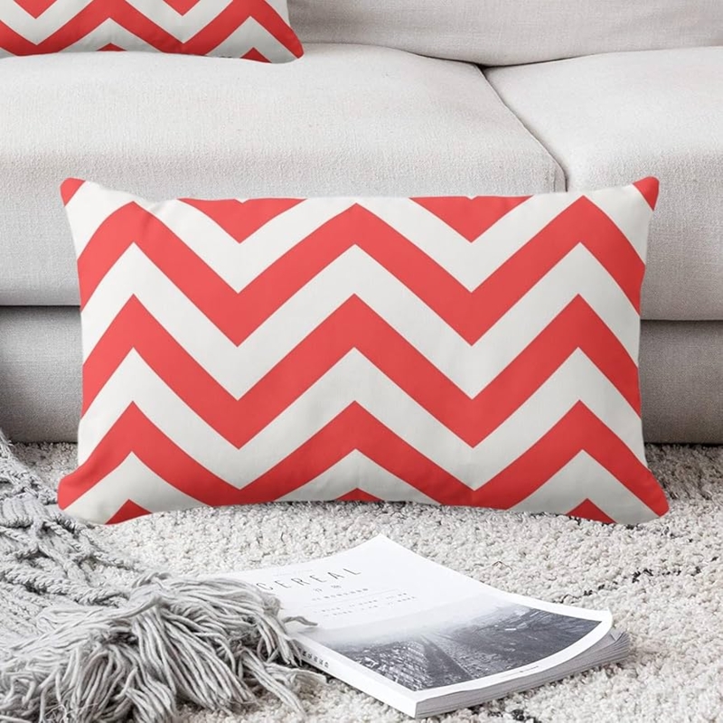 Lumbar Pillow Coral Red Chevron Outdoor Decorative Cushion