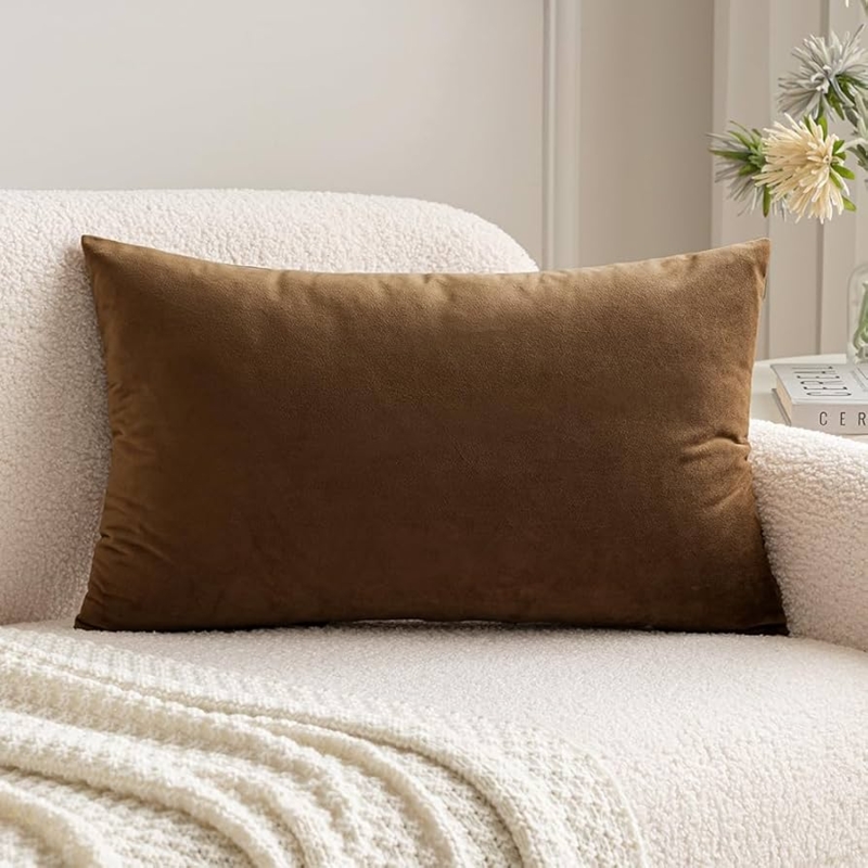 Lumbar Pillow Cover Velvet Like Chocolate Brown Velvet Textured Throw Pillow