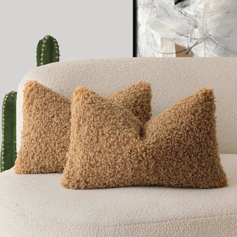 Lumbar Pillow Curly Boucle Bronze Faux Fur Cushion
