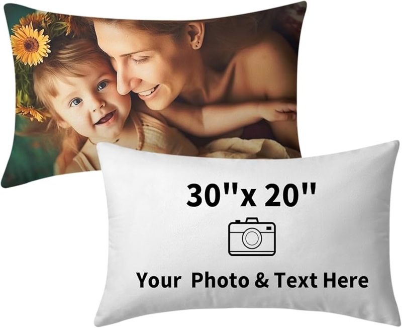 Lumbar Pillow Custom Photo Print Personalized Text White Accent