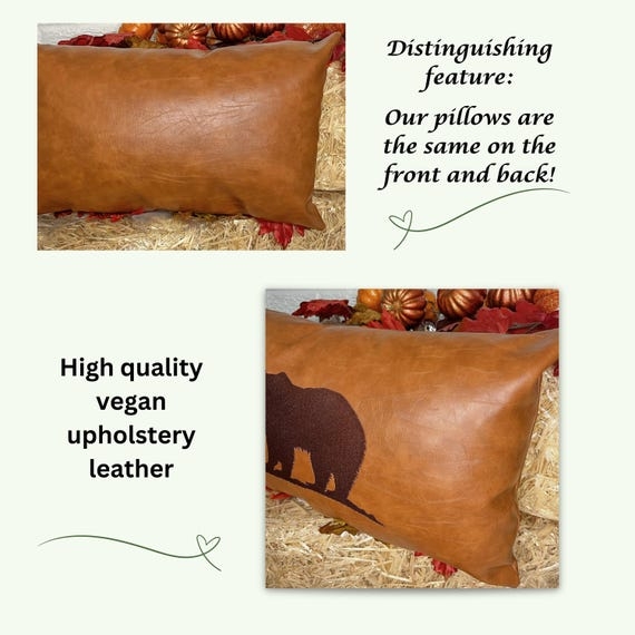 Lumbar Pillow, Deer Silhouette, Cognac Leather Like, Rustic Cabin Decor