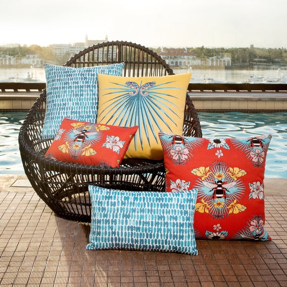 Lumbar Pillow Embroidered Bee Lumbar Shape Tropical Eclectic Patio