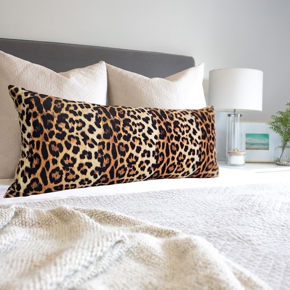 Lumbar Pillow Extra Long Leopard Print Woven Fabric Eclectic