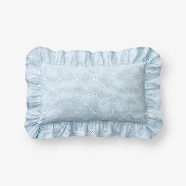 Lumbar Pillow Eyelet Detail Light Blue Ruffled Coastal Cottage Accent