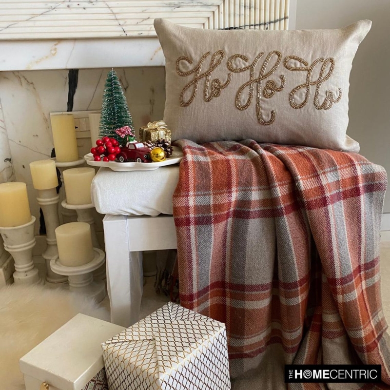 Lumbar Pillow: Gold Embroidery, Linen-Like Festive Cushion