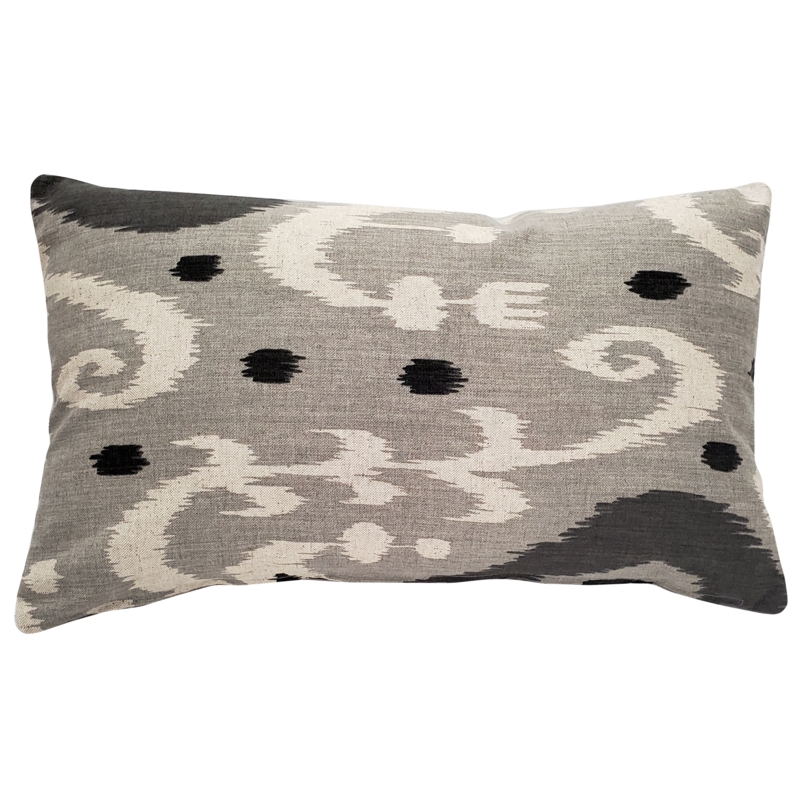 Lumbar Pillow Gray Ikat Rectangular Geometric Tailored