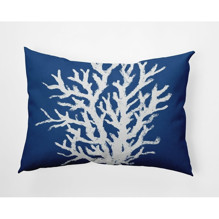 Lumbar Pillow, High Contrast Navy Seaweed Botanical Print, Nautical