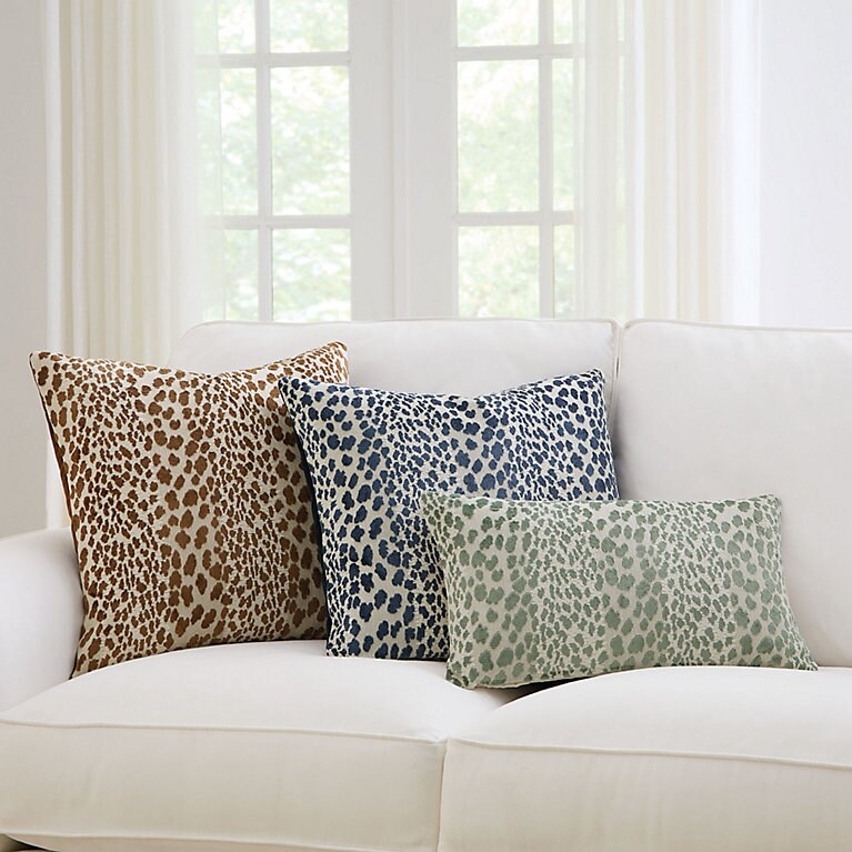 Lumbar Pillow Indigo Tonal Cheetah Print Velvet Traditional